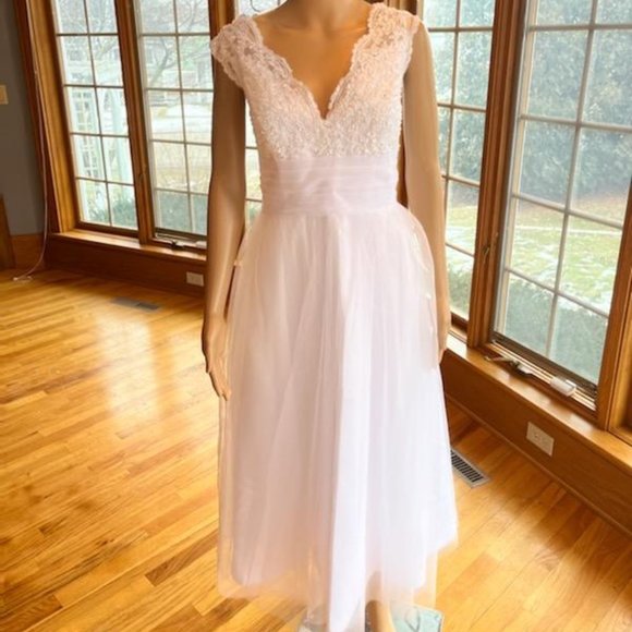 JJs House Dresses Nwt Jjs House White Lace Tulle Tea Length Bridal